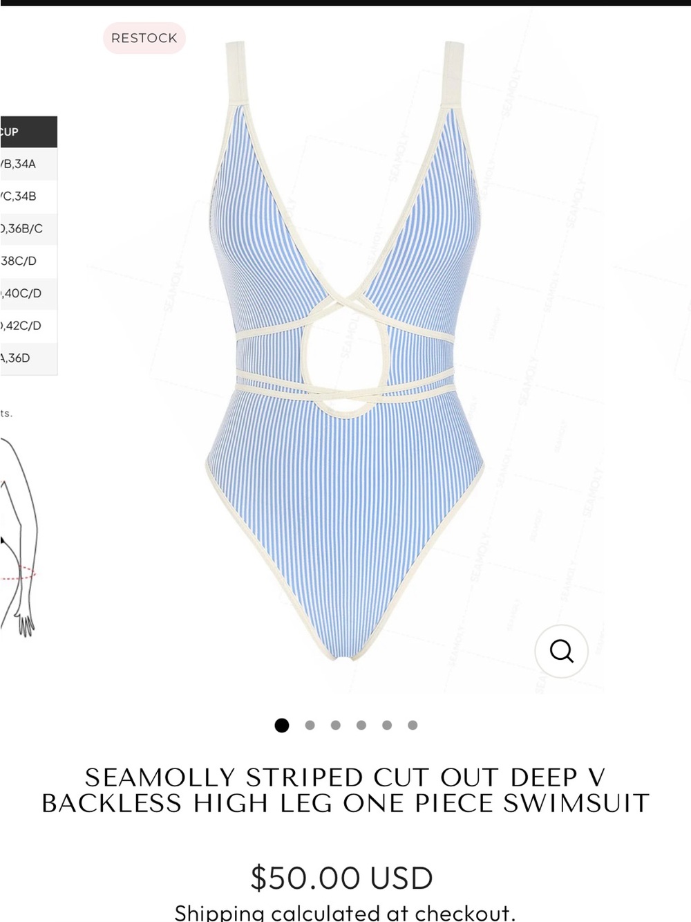 Striped Cut-Out Deep V One-Piece Swimsuit - Blue/Cream